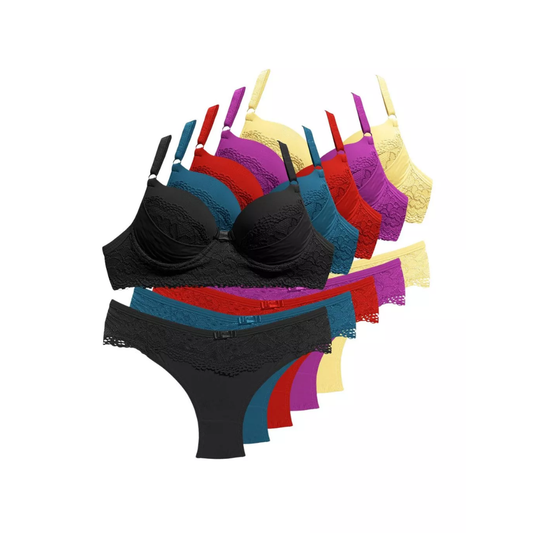 TESTE 1 - Kit Lingerie Feminina 5 Conjuntos AURELLY Sutiã com Bojo e Calcinha