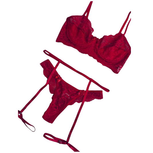 Conjunto Lingerie de Renda com Cinta Liga Aurelly